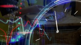 Warehouse workers monitoring tablet in warehouse, with animated financial charts overlaying scene. Industrial, data visualization, safety, teamwork, analytics, technology, enterprise - Powered by Shutterstock - Get 15% off with code: PIKWIZARD15