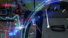 Industrial worker monitoring machine in factory, showing digital overlays with charts and clock. Industrial, manufacturing, technology, analytics, innovation, engineering, machinery - Powered by Shutterstock - Get 15% off with code: PIKWIZARD15