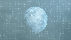 Translucent Earth globe floating over hill blending wind turbines with 3D binary chart overlays. Renewable, sustainability, finance, technology, environment, data, industry - Powered by Shutterstock - Get 15% off with code: PIKWIZARD15