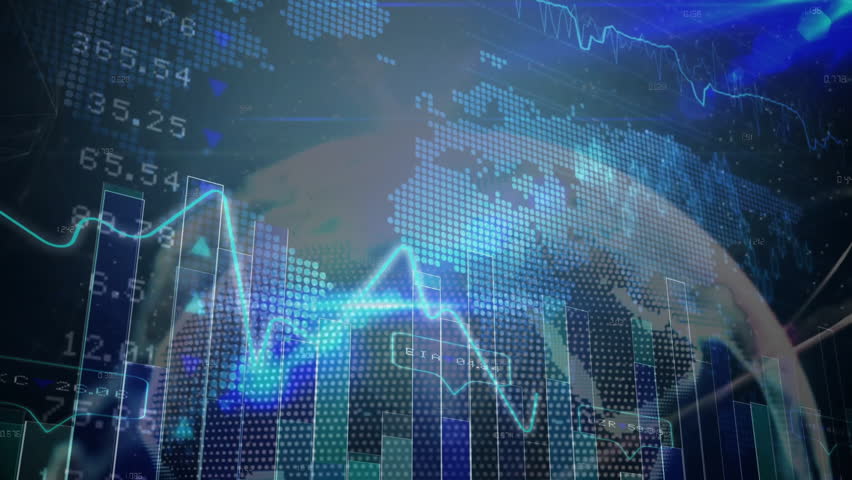 Financial dashboard being animated in flat design, showing neon line graphs, bar charts, dotted map. Technology, data visualization, dashboard, analytics, futuristic, digital interface, business - Powered by Shutterstock - Get 15% off with code: PIKWIZARD15