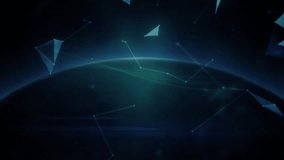 Holographic globe rotating over dark space, showing pixel continents, light beams, data lines. Futuristic, technology, digital, network, data visualization, sci-fi, abstract - Powered by Shutterstock - Get 15% off with code: PIKWIZARD15