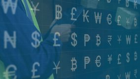 construction worker inspecting I-beams in warehouse with floating currency symbols showing finance. Industrial, finance, digital, security, logistics, technology, professional - Powered by Shutterstock - Get 15% off with code: PIKWIZARD15