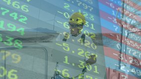 Field engineer documenting readings on wind farm, displaying floating colored energy finance data. Industrial, machinery, technology, analytics, outdoor, rugged, innovative - Powered by Shutterstock - Get 15% off with code: PIKWIZARD15