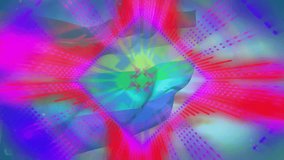 Central diamond shape glowing in flat design, bursting red radial lines and floating neon overlays. Digital art, abstract, neon, geometric, futuristic, vibrant, colorful - Powered by Shutterstock - Get 15% off with code: PIKWIZARD15