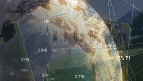 Solar installer carrying solar panel in yard, highlighting technology overlay with data points. Renewable, technology, sustainable, energy, environment, modern, innovation - Powered by Shutterstock - Get 15% off with code: PIKWIZARD15