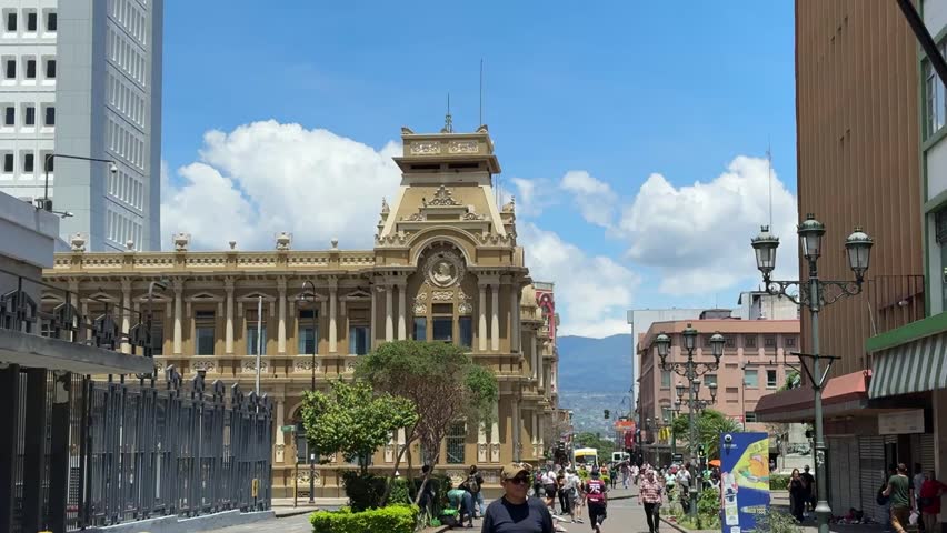 San José, Costa Rica - 04.12.2025: Urban scenes of the capital city featuring historic architecture, public transport, local streets, and daily life