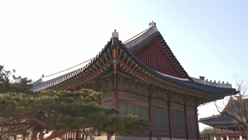 Exterior Of Sajeongjeon At Gyeongbokgung Palace In Seoul, South Korea. - wide shot