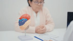 Elderly Patient consulting Doctor to Brain disease, Senior Health Medical Diagnosis. Anatomy Brain model for Explanation, Brain Tumor, neurological disorders, Dementia, alzheimer, parkinson and Mental - Powered by Shutterstock - Get 15% off with code: PIKWIZARD15