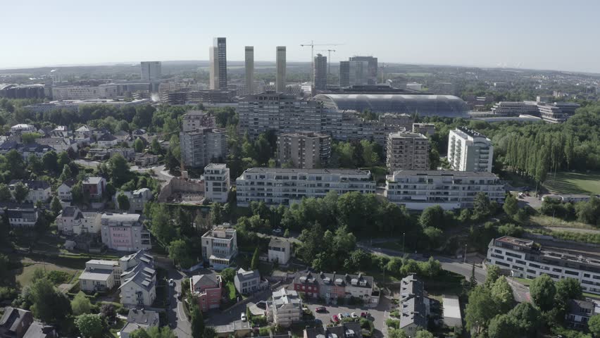 D-Log. Luxembourg City, Luxembourg. View of the Kirchberg area with modern houses, Aerial View, Point of interest