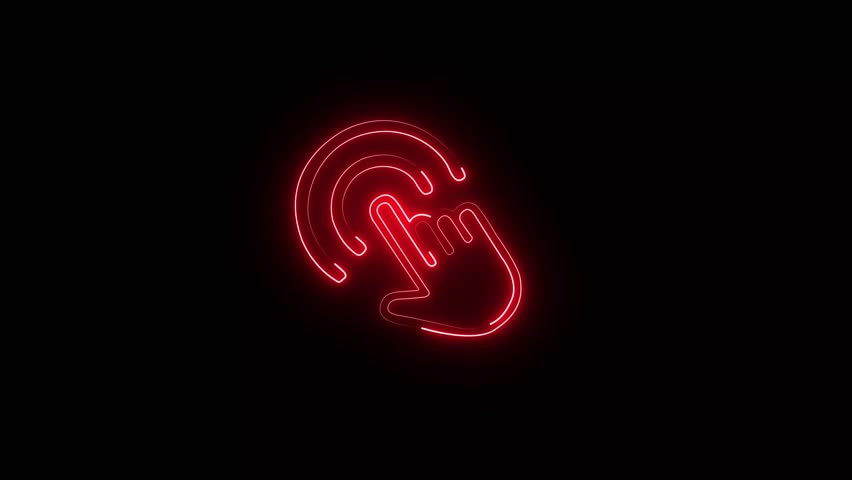 Glowing Neon Touch Screen wave from hand gesture in digital futuristic style on Black Background Neon icon of hand moveme. Video Motion Graphic Animation on	