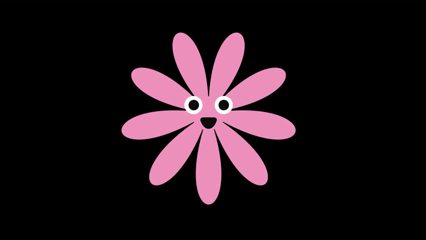 Loopable frame of a smiling pink flower character with heart symbol, ideal for animated emotions, reactions, or transparent overlays.