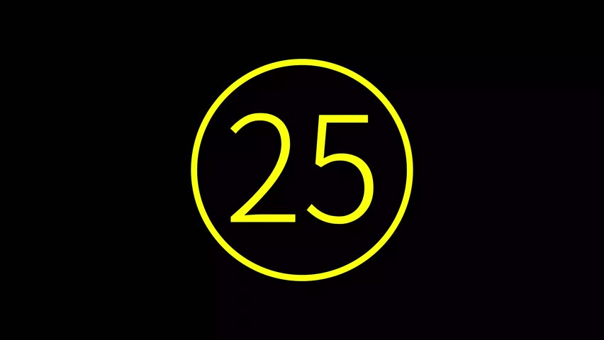 25 second countdown timer with a yellow circle suitable for websites, presentations, social media posts, and advertisements