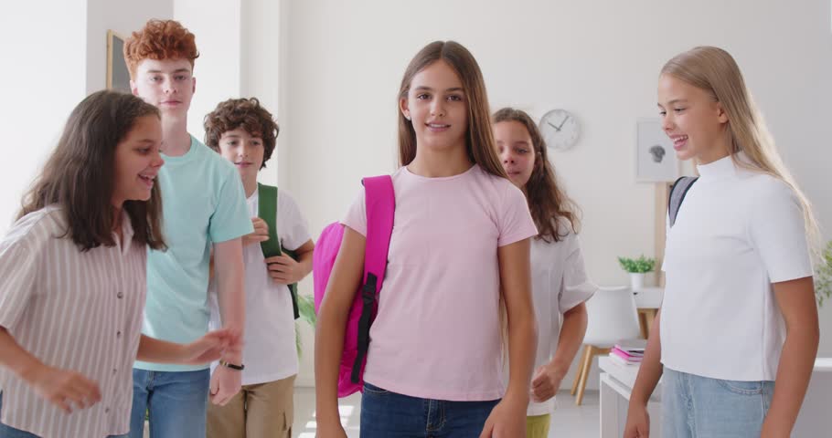 Excited happy teen friends group common gathering jump, young fellow people having fun, students reunion, friendly school club team community mates meeting, teenagers together enjoy common union joy