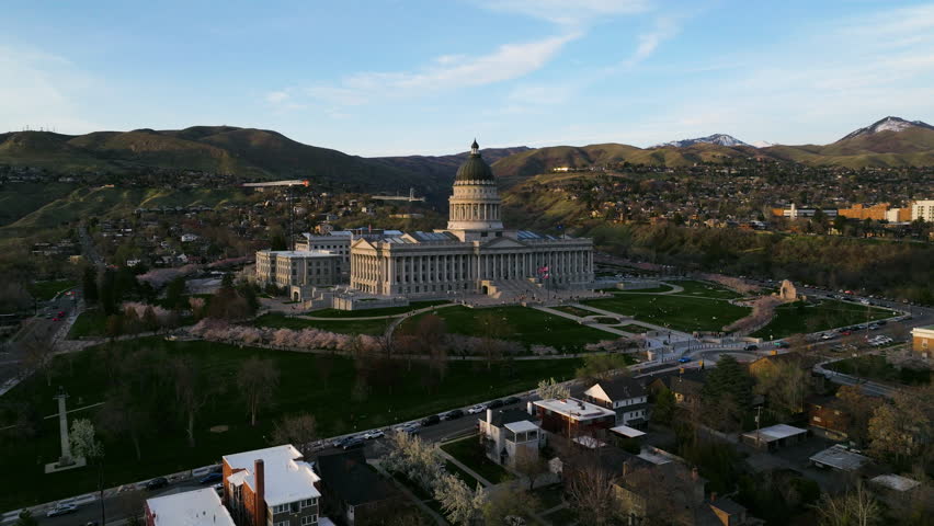 Utah State Capitol Building - House of Government Of Utah In Salt lake City, USA. - aerial shot