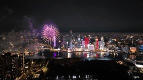 Reunification Day 30 of april celebration fireworks 50 years Ho Chi Minh at night Vietnam - Powered by Shutterstock - Get 15% off with code: PIKWIZARD15