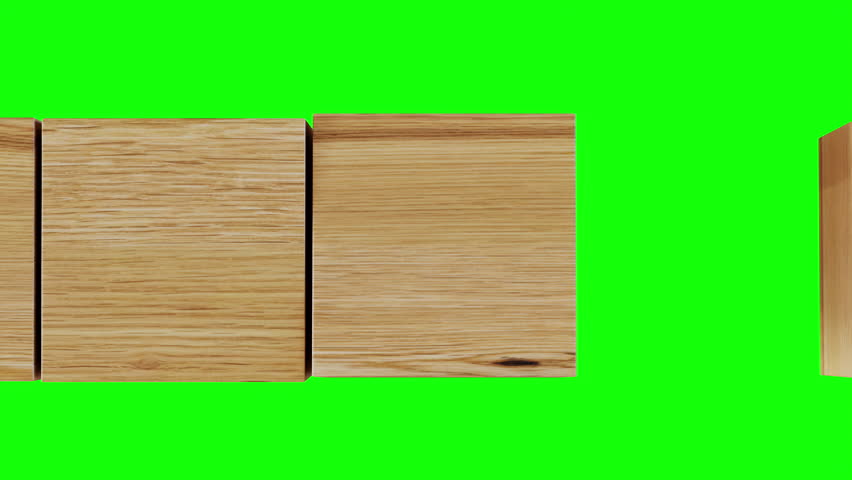 Closeup Spinning Wooden Cube Box Revealing " THANK YOU " Message on Green Screen. 3D animation