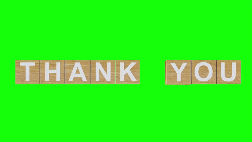 Closeup Spinning Wooden Cube Box Revealing " THANK YOU " Message on Green Screen. 3D animation