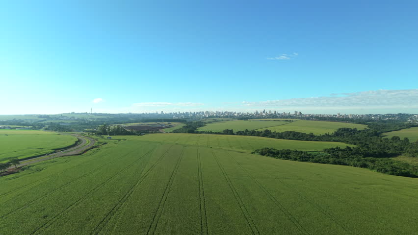 Aerial view of agricultural land on outskirts of Cascavel, Paraná, Brazil