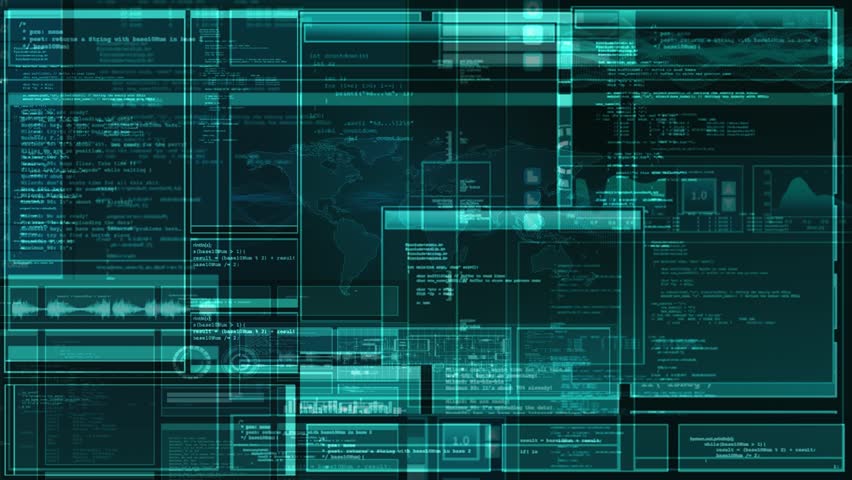 Hacker's interface with vibrant code snippets and abstract panels, creating a captivating high-tech aesthetic. Perfect for projects related to cybersecurity, technology, and software.