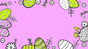 Happy Easter Animated Creative Greeting Card. Bunny ears, decorated and ornamented  easter eggs. Flat style design on pink color background. Easter banner or border with cute bunny ears on text - Powered by Shutterstock - Get 15% off with code: PIKWIZARD15