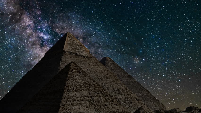 Egypt Milky Way Galaxy Over 3 Pyramids of Giza in the Night Sky