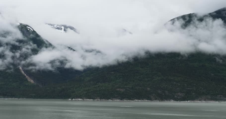 Heavy fog covering top of Parsons Peak and Mount Yeatman, Skagway, Alaska.