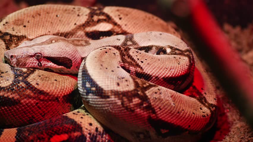 Boa constrictor resting under low light in natural habitat