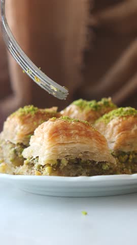 Discover delicious baklava made with nuts and honey in local cafe
