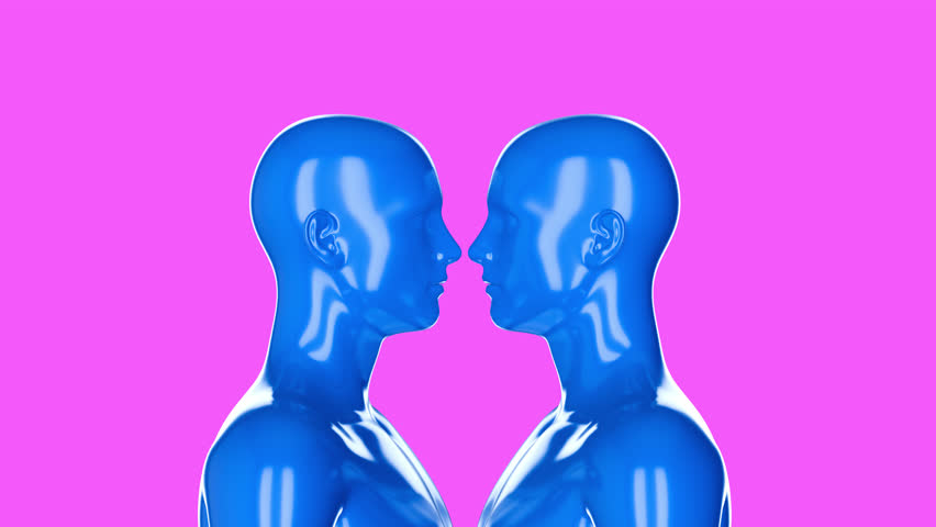 Mens couple with blue bodies rotate on pink background. Realistic 3d art composition in creative modern style. Minimal abstract graphic concept design. Fashion loop animation. - Powered by Shutterstock - Get 15% off with code: PIKWIZARD15