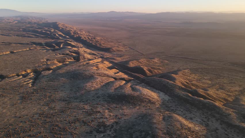 Aerial shot of a small section of the San Andreas Earthquake Fault as it runs through the desert North West of Los Angeles