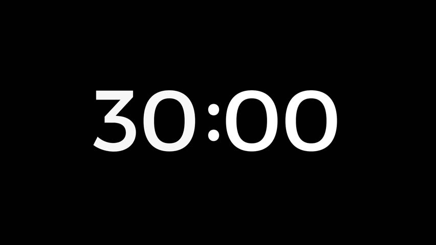 30-second analog countdown timer with four digits displayed on a black background