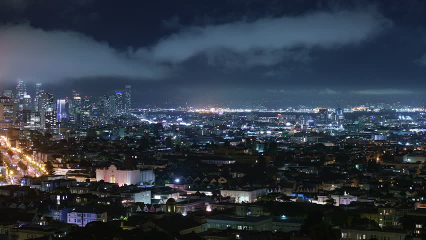Illuminated San Francisco Bay Freeway and Downtown Skyline Time Lapse California USA