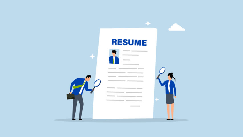 Recruitment, 4k animation of business people review candidate resume.