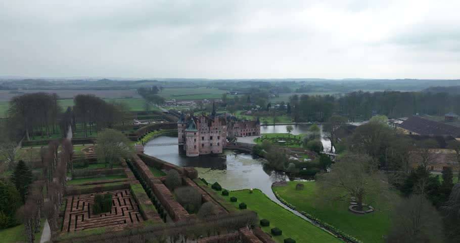 Egeskov Castle, castle on the Danish island of Funen. Renaissance, fortress, Denmark.