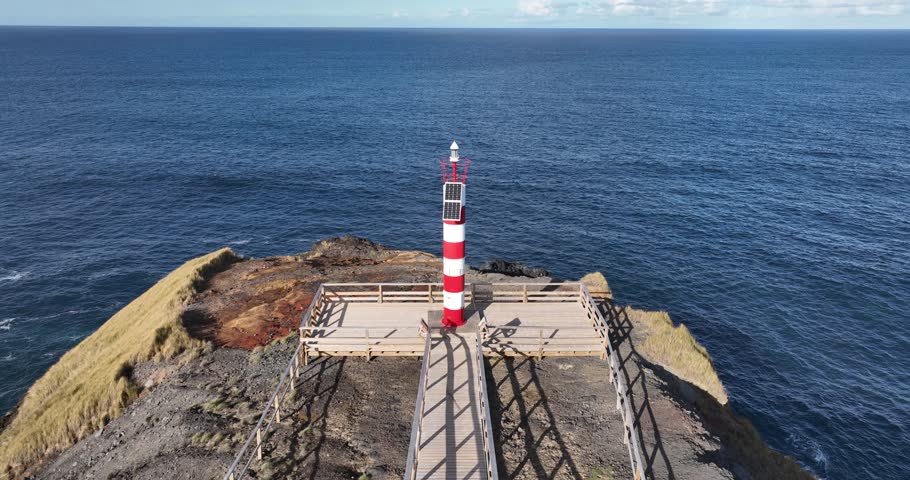 lighthouse along the coastline of Sao Miguel, Azores, Atlantic ocean, cliffs, beautifull landscape.
