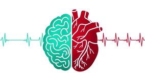 Educational illustration combining a human brain and heart, electrocardiogram line, mental and emotional health, psychology, emotional intelligence, neuroscience, human anatomy concepts - Powered by Shutterstock - Get 15% off with code: PIKWIZARD15