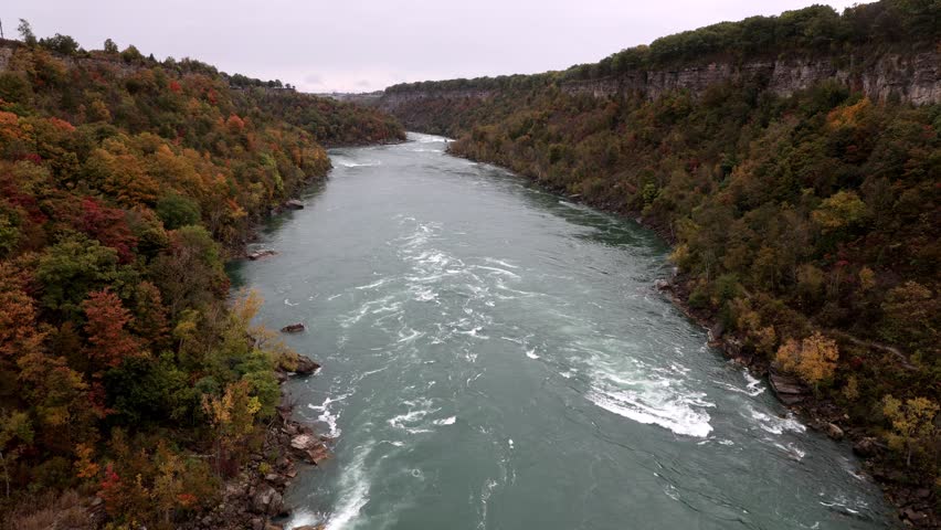 Niagara River in autumn. Landscape in fall season in Canada