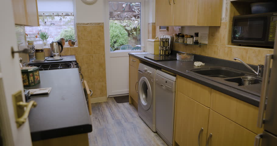 Design, style and empty kitchen architecure in home property with nobody. Detail, decor and apartment cooking room with no people in a modern home for food and drink lifestyle in a house