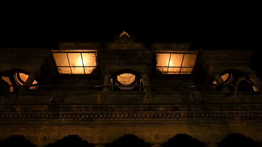 Nepal Patan Durbar Square Krishna Mandir Temple Night Slow Motion Stabilizer Back Tilt Down World Heritage Site Kathmandu Valley
