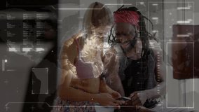 Female and male workout partners interacting with smartphone in gym, showing fitness data interface. Fitness, technology, collaboration, innovation, health, motivation, modern - Powered by Shutterstock - Get 15% off with code: PIKWIZARD15