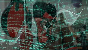 Mature male trainer guiding female athlete in boxing gym, displaying digital helix and data grid. Fitness, training, sports, innovation, coaching, strength, wellness - Powered by Shutterstock - Get 15% off with code: PIKWIZARD15