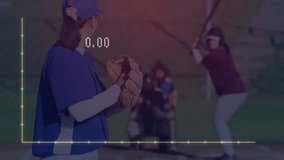 female pitcher winding up throw on grass field, line chart overlay showing sports analytics data. Athlete, competition, outdoor, dynamic, stamina, precision, team - Powered by Shutterstock - Get 15% off with code: PIKWIZARD15