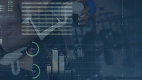 Tech professional wearing VR headset interacting with virtual analytics in dark lab, showing charts. Futuristic, immersive, digital, innovation, data, visualization, cybersecurity - Powered by Shutterstock - Get 15% off with code: PIKWIZARD15