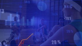 Fitness class participants stretching using foam rollers, showing animated charts tracking progress. Wellness, somatics, modern, sports, healthy, choreography, motivation - Powered by Shutterstock - Get 15% off with code: PIKWIZARD15