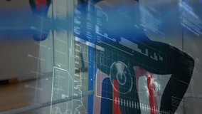 Female boxer leaning against ring ropes, displaying futuristic sports HUD charts, graphs and map. Athletic, fitness, technology, determination, strength, modern, training - Powered by Shutterstock - Get 15% off with code: PIKWIZARD15