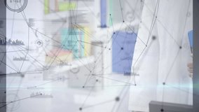 Doctor presenting health data in office, featuring stethoscope alongside animated network charts. Technology, healthcare, analytics, innovation, professionalism, medical, digital - Powered by Shutterstock - Get 15% off with code: PIKWIZARD15