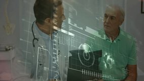 Doctor and patient discussing medical data in consultation, using tablet floating charts DNA helix. Healthcare, telemedicine, futuristic, data visualization, medical technology, digital health, - Powered by Shutterstock - Get 15% off with code: PIKWIZARD15
