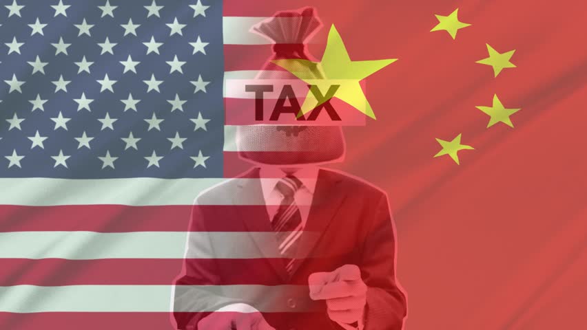 America versus China tax war. America versus China tariffs war, economic tension and trade war between the two global powers