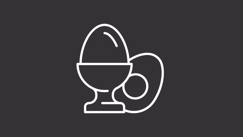 Animated poached eggs stand white line icon. Luxury food animation. Shaking, rotating. Lifestyle, healthcare. Protein, vitamins. Isolated element on dark background. Alpha transparent video