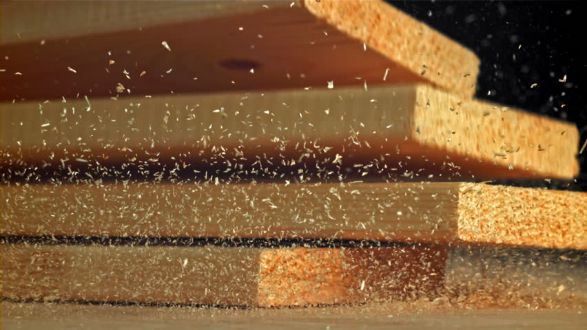 The planks fall on the carpenter's table. Filmed on a high-speed camera at 1000 fps. High quality FullHD footage